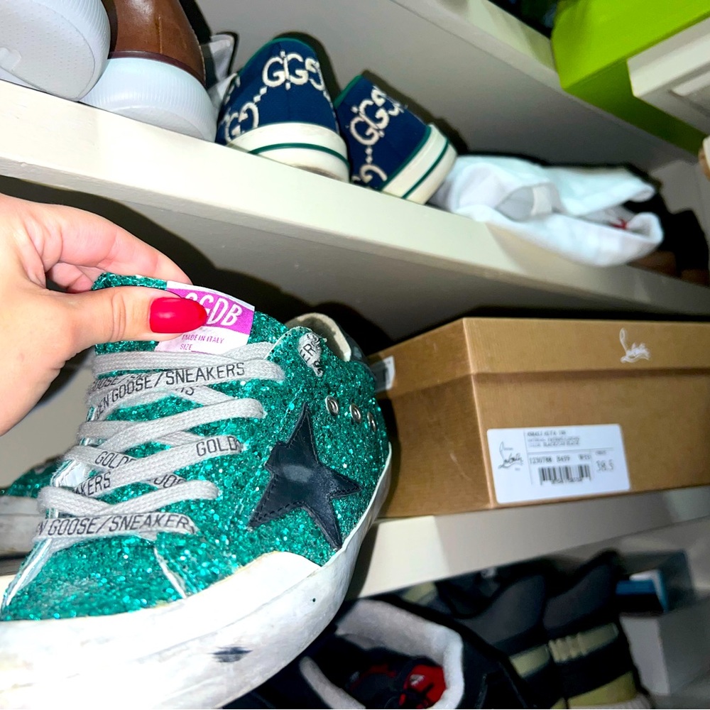Golden Goose green sparkle sneakers worn only 3 times
